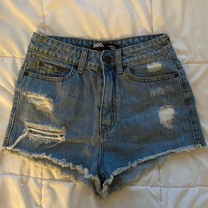 Vintage BDG distressed high rise cheeky daisy dukes denim shorts